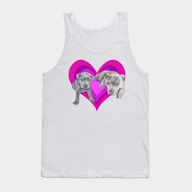 Gorgeous Staffy pups on an eyecatching rainbow heart! Tank Top by StudioFluffle